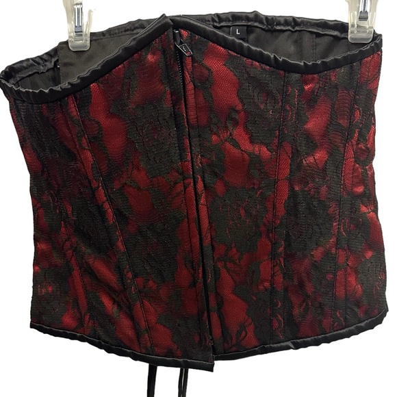 Daisy Corsets Lavish Underbust Red Black Lace Overlay Cincher Women’s Large - Picture 11 of 15